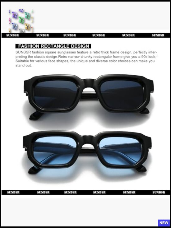 Retro Rectangle Sunglasses Unisex Square Thick Frame 90s Vintage main image 6